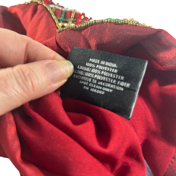 Max Studio Beaded Christmas Stocking Red 22" Holiday New Plaid Look - Picture 3 of 6